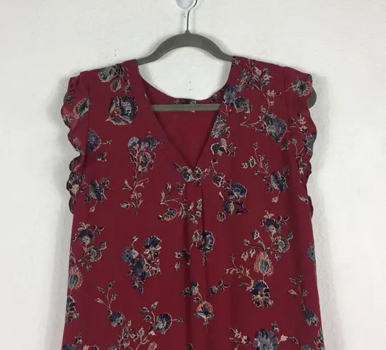 Joie  Almarie B Red Floral 100% Silk Mini Dress Medium Georgette Drop Waist