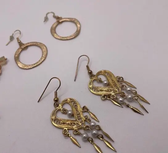 Dress Up Lot Of 3 Costume Earrings Pierced Dangle Drop  Gold Tone