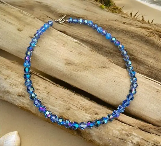 Handcrafted sparkly necklace with round Swarovski crystal beads Silver