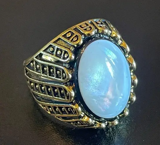 Opal black onyx gemstone 18k gold plated ring size 7.5