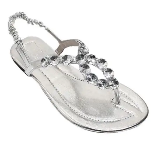Silver Crystal Bling Rhinestone Flip Flops Size 8