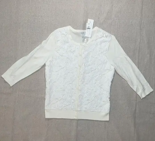 New York & Company | NWT Ivory & White Lace Front 3/4 Sleeve Cardigan | LP Size undefined