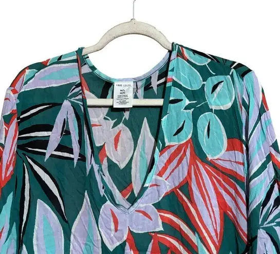 Anne cole Coverup Womens Medium Large Multicolor Tropical Tunic Pullover Swim