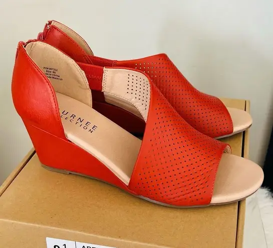 Journee Collection Aretha d'Orsay Wedge Sandal, Vegan Leather Rust, 9.5, NWOB