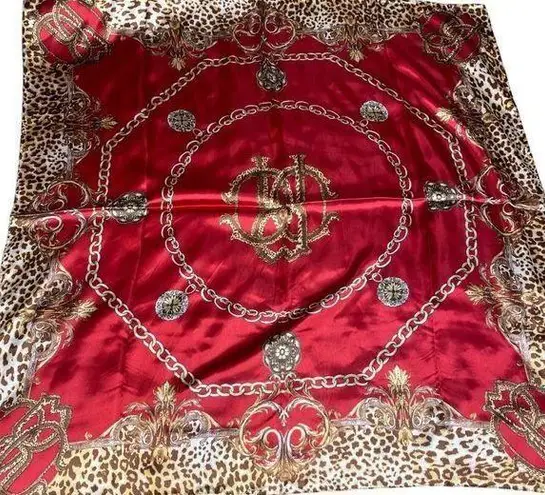 Womens Scarf Red Gold Brown Colors Cheetah Leopard Print Polyester 34 x 34 inche