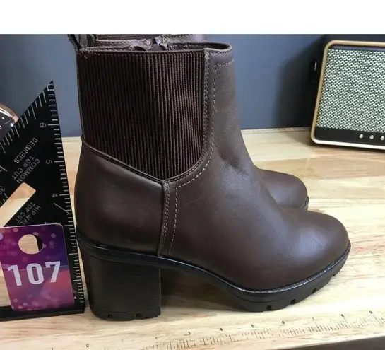 Naturalizer Verney Women's 6.5 Brown Leather Side Zipper Waterproof Ankle Boots