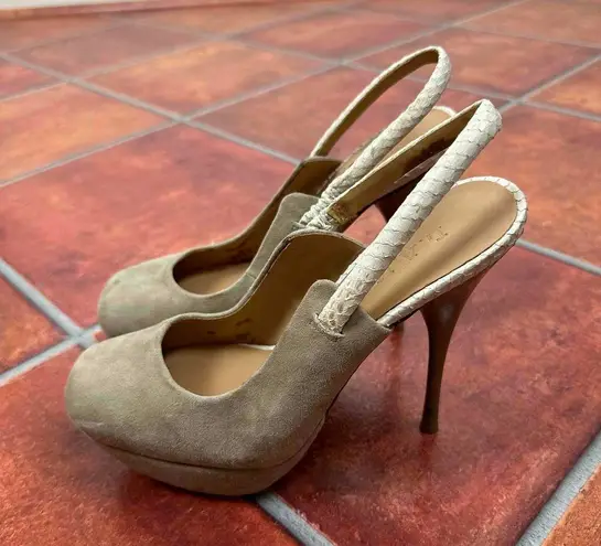 L.A.M.B. Suede Leather Slingback Peep Toe Heels Size 7M
