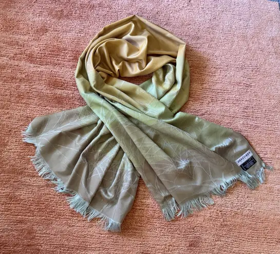 Descours Paris Silky Fringe Scarf Wrap Ombre Green Beige Made in France