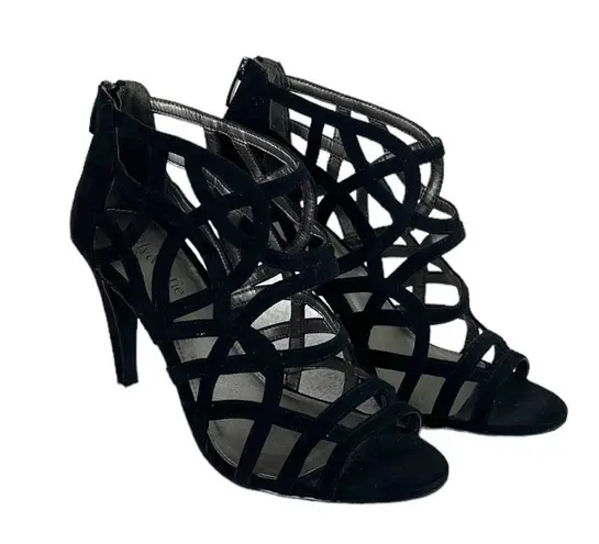Kelly & Katie Cage Heels 4” Pumps Sandals Heel Zip Black Suede Women’s Size 7.5M