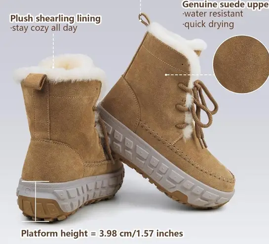 Camel Genuine Suede Faux Fur Lined Lace