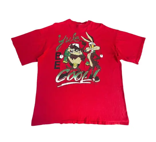 Warner Brothers Vintage 90s Tasmanian Devil Christmas Yule Be Cool Red Graphic T-shirt