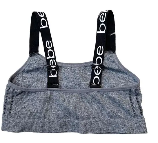 Bebe Women’s 𝅺 heather gray black logo sports bra