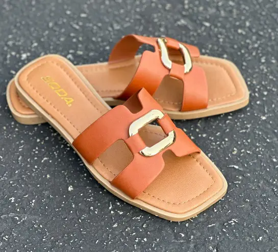 Soda Cognac Buckle Hardware Slip On Sandal