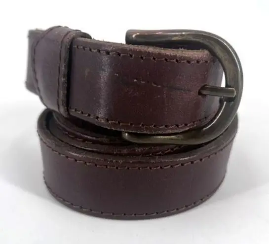 Vintage Women's Real Leather Stitch Point Adjustable Buckle Belt Brown One Size