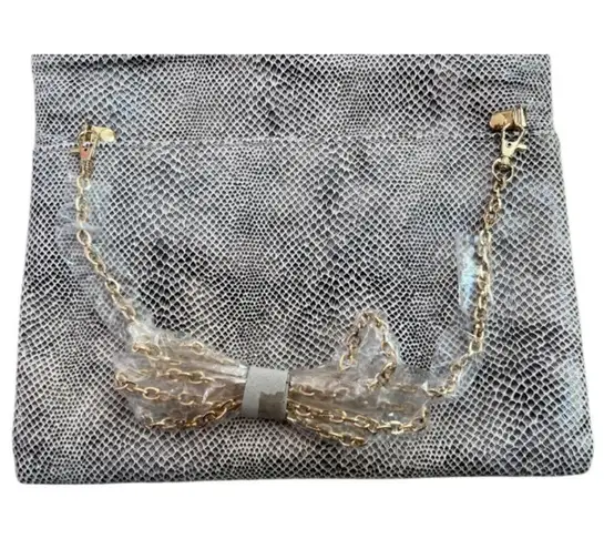 Nico & Olive Elegant faux Snakeskin foldover Clutch with gold chain NWT Black
