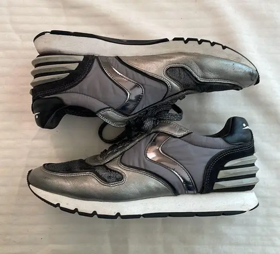 Voile Blanche leather nylon textile sneakers black silver Size 37 US 7