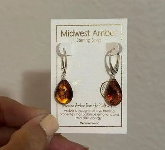 Midwest Baltic Amber Sterling Silver Drop Lever Back Earrings