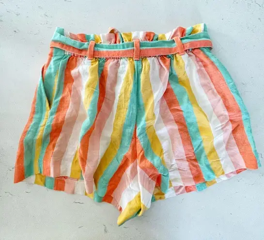 Loft  Citrus Striped PaperBag Pull On Shorts Orange Green Yellow Pastel Size Med