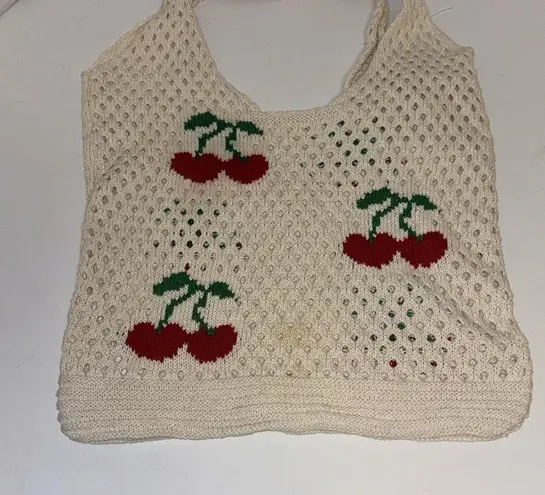 Cherry Knit Tote Bag Red