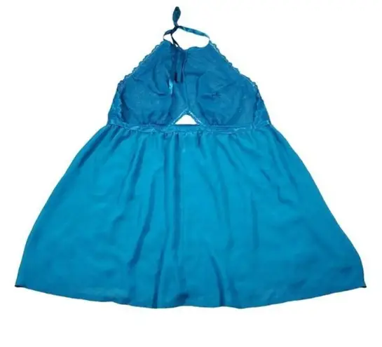 Cacique Halter Babydoll Chemise Slip Teal Blue Nightgown Size 18/20 Sleep Dress