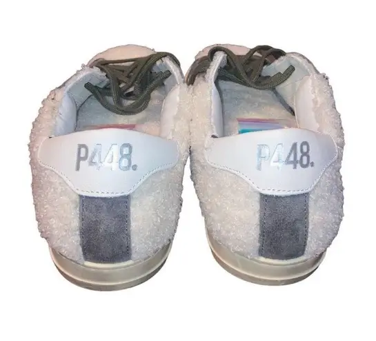 P448 Nordstrom John Wad Sherpa Fashion Sneakers White Green Gray Teddy sz 7.5-8