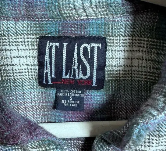 At Last New York Womens Sz S Plaid Flannel Long Sleeve Button Up Shirt Vintage - Image 6