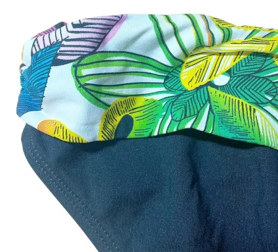 La Blanca NWT Vintage Y2K Ruched Tropical Waist Black Bikini Bottom Size 16 NEW