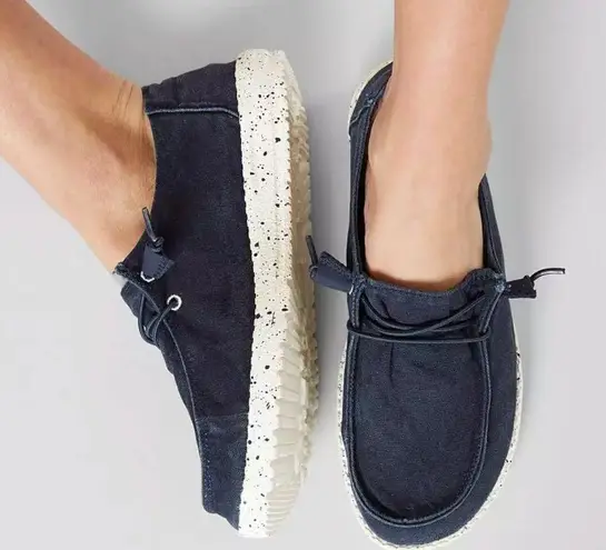 Hey Dude Wendy Canvas Loafers Black Lightweight Casual Slip On Shoes 8