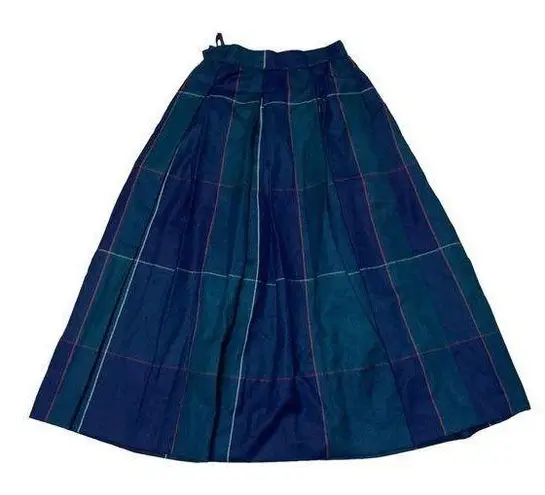 Vintage Basler Blue Tartan Plaid Wool Pleated Midi Skirt