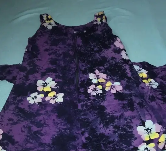 J & J FASHION HAWAII floral tie dye tank mini dress, faux wrap skirt size XL Purple