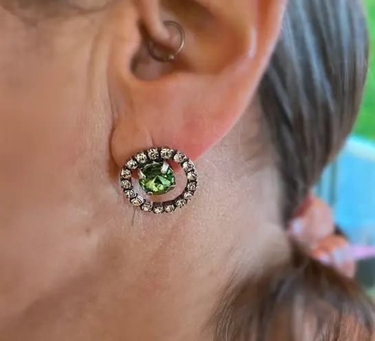 Handcrafted earrings with peridot and clear Swarovski crystals super sparkly Green