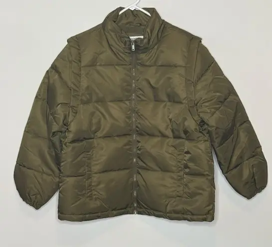 We Wore What Womens Zip Off Sleeve Puffer Military Olive Jacket Size Medium