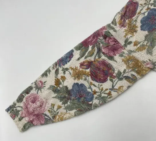 Vintage Floral Sweater Women Cotton Polyester Pullover Cottage Retro Casual Twee White Size M