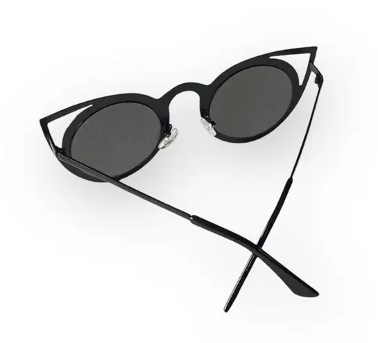 new Laser Cut Round Metal Mirror Lens Sunglasses ☀︎︎ Shiny Black / Silver Lens