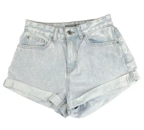 Denim & Co  Light Blue Acid Wash Bleached Cuffed High Rise Denim Jean Shorts Sz 4