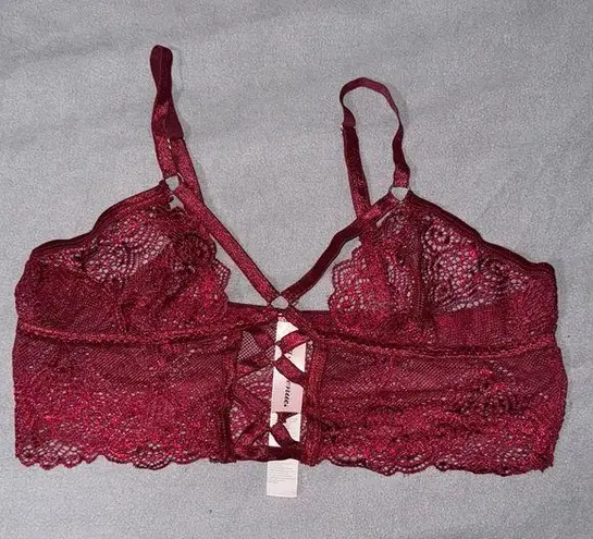 None Red Lace Bra with Scalloped Edges