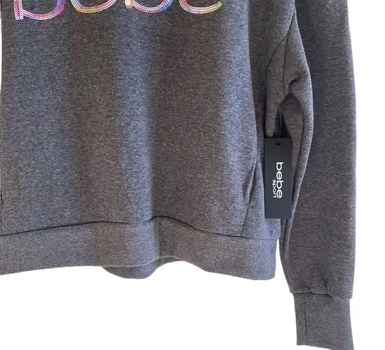 Bebe 𝅺 Sport Charcoal Rainbow Sequin Logo Hoodie Sweatshirt Women’s Size 1X