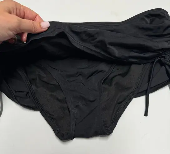 Victoria's Secret  Solid Black Ruched Skirted Tie Side Bikini Bottom Size Large