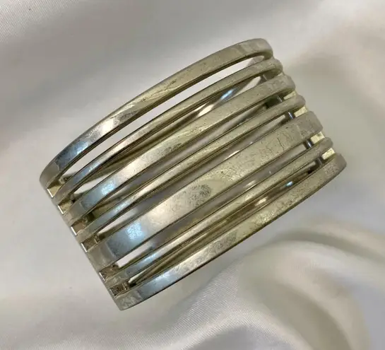 Chunky Wide Silver Toned Metal Hinged Cuff Bracelet