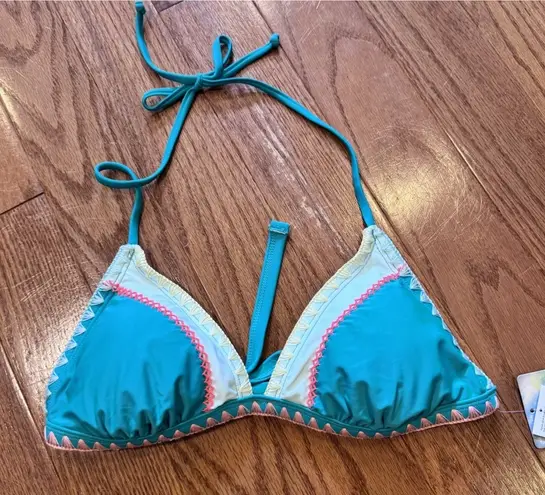 Hobie NWT Lined Padded Wireless String Triangle Bikini Top Aqua Pink Size Large - Image 1
