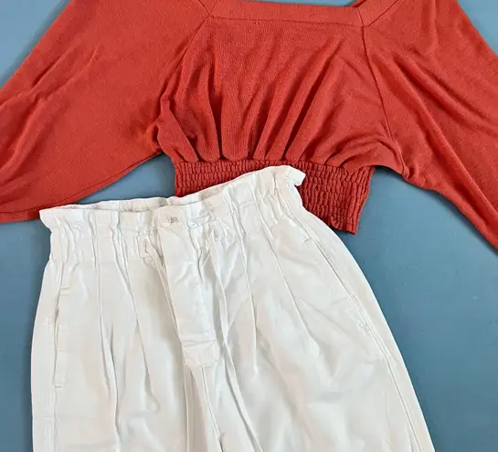 Free People Margate Pleated Paperbag Waist Zinc White Trouser Pants