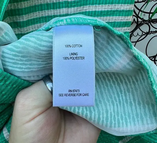 Taylor jacquard green white stripe box pleat sleeveless dress Size 2