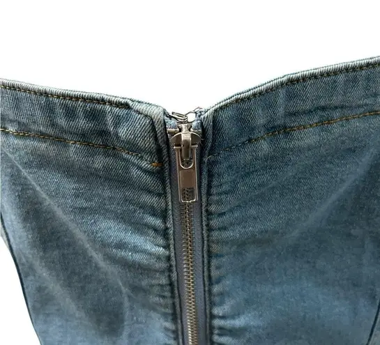 Savanna Jane Denim Rhinestones Corset Crop Top L Shabby Chic Cowgirl Blue Size L