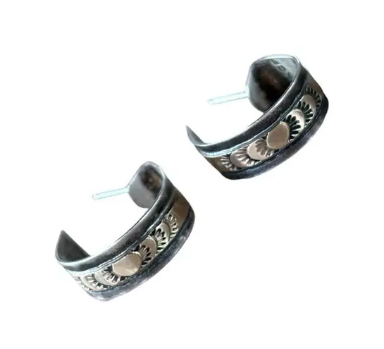 12k Gold Filled Half Hoop Etched Sunbeam Earrings Silver