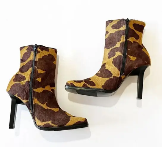 Vintage Giraffe Print Square Toe Boots Size 40 EU Hair on Hide Timeless Brazil Tan