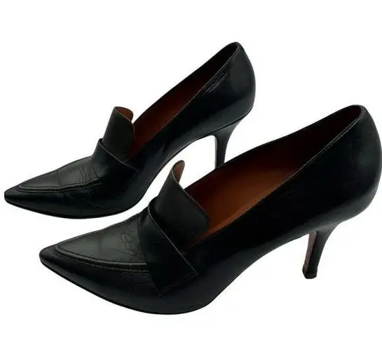 CELINE Paris Womens 38.5 US 8 Leather Slip On Heels Green Blue Pointed Toe Italy