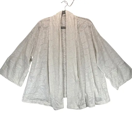 Simple Pleasures Lace Kimono Open Front Cardigan Floral USA Made One Size White Size M