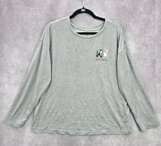 Gray Christmas Dog Cat Holiday Festival Relaxed Naughty Nice Print Top Medium