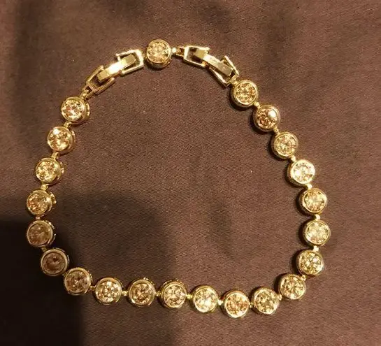 Bracelet Gold Plated w/ Round Yellow Stones; 2 Clasps NWOT Never Worn