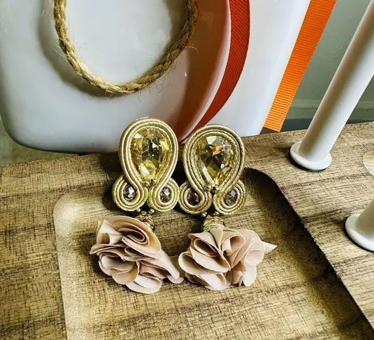 Handmade Dangle Drop Earrings with Chrystals Soutache handcrafted UniqueJewelry